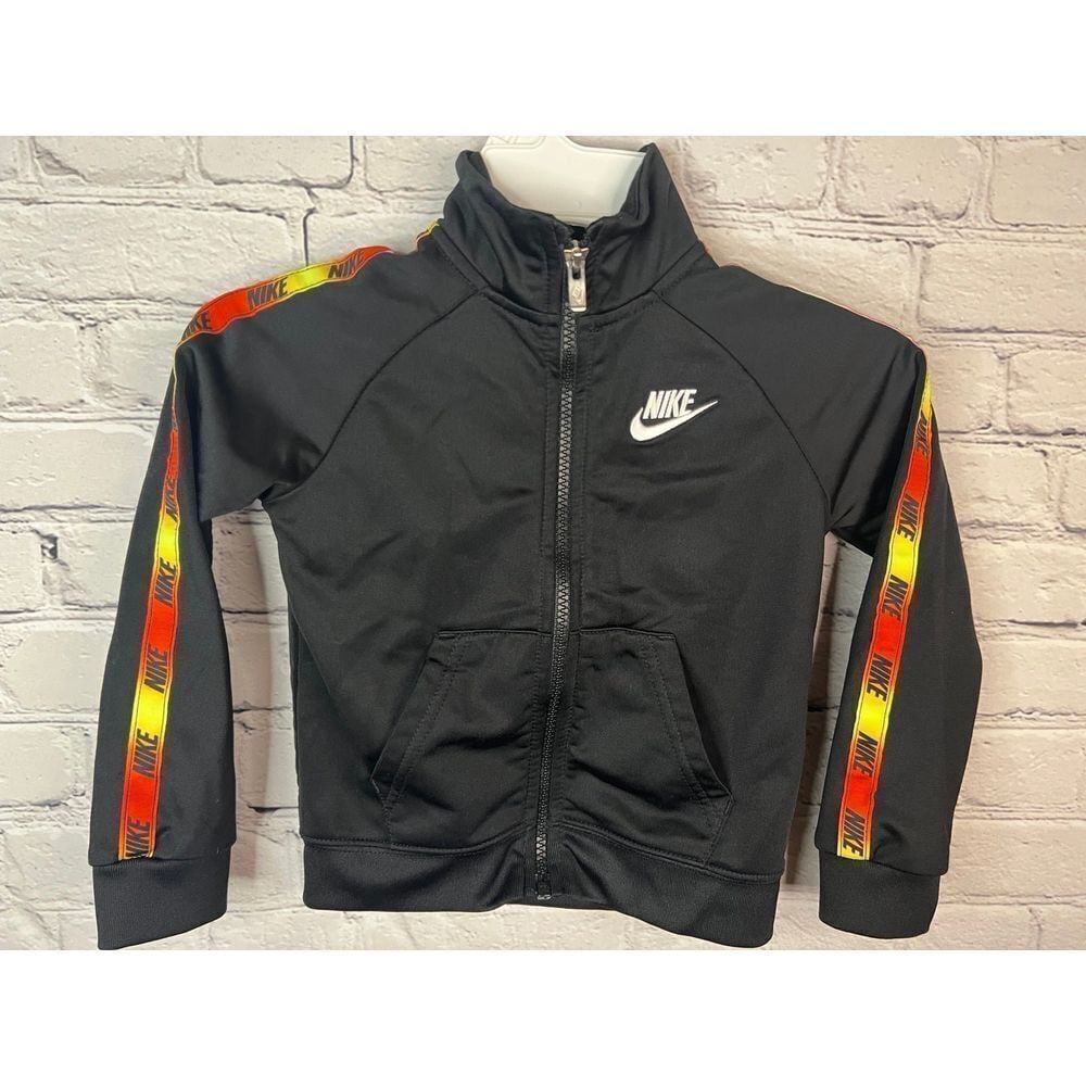 Nike Toddler Logo Taping Track Lightweight Jacket Full Zip Black‎ Yellow Red 3t